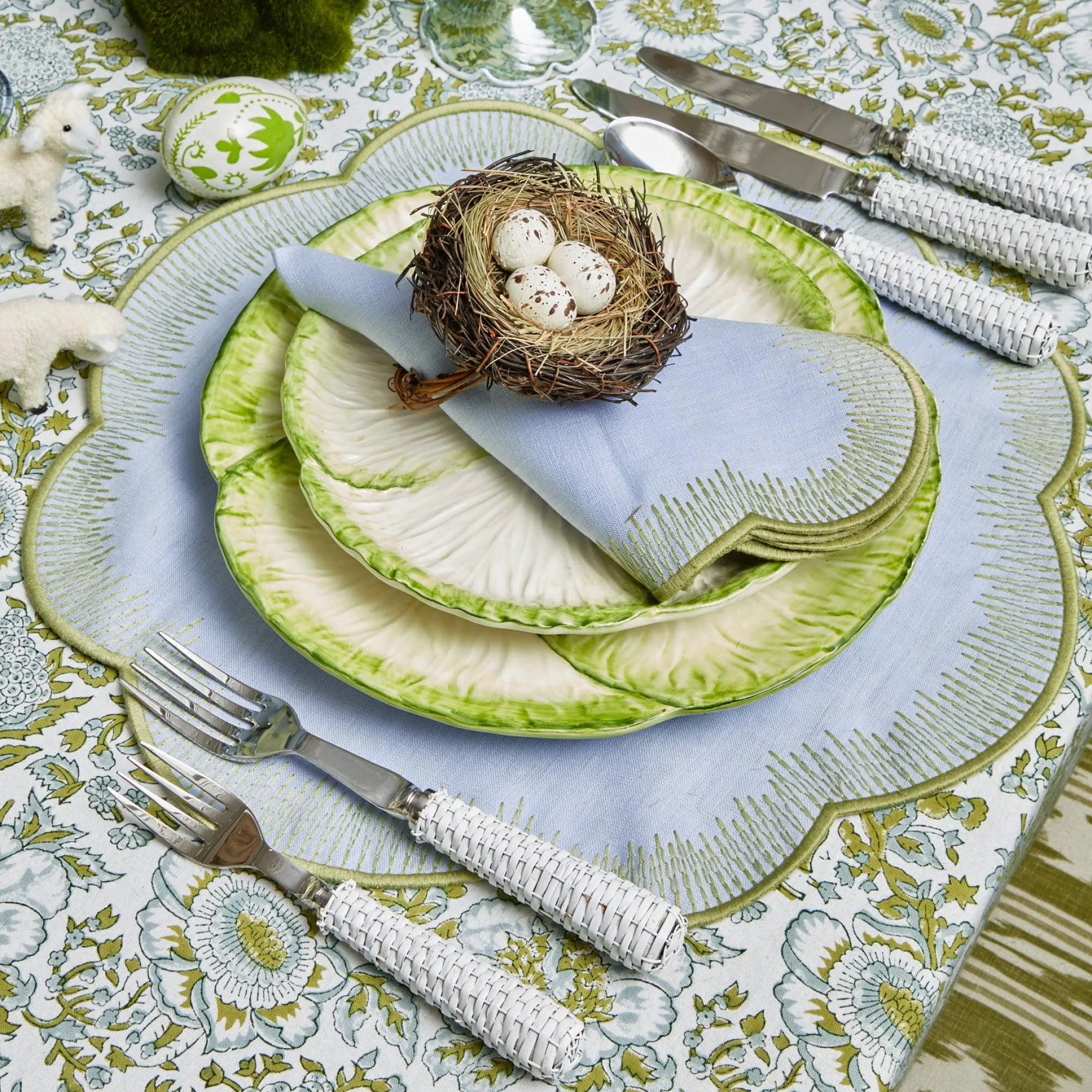 Alathea Blue & Green Linen Placemats (Set Of 4)
