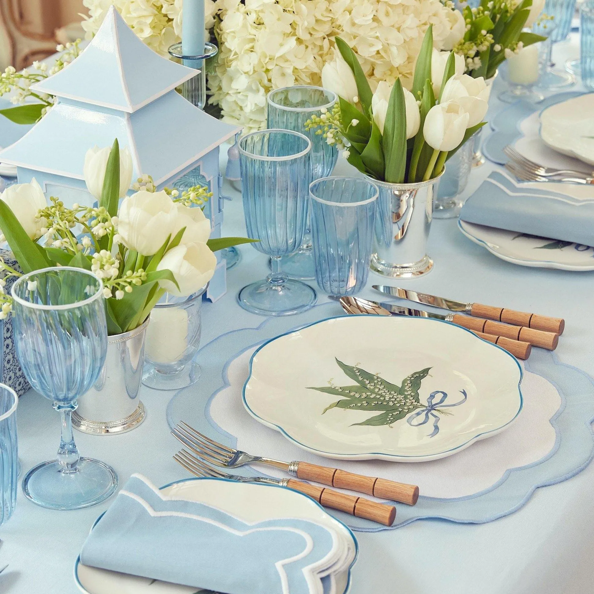 Blue & White Rim Short Stem Glass (Set Of 4)