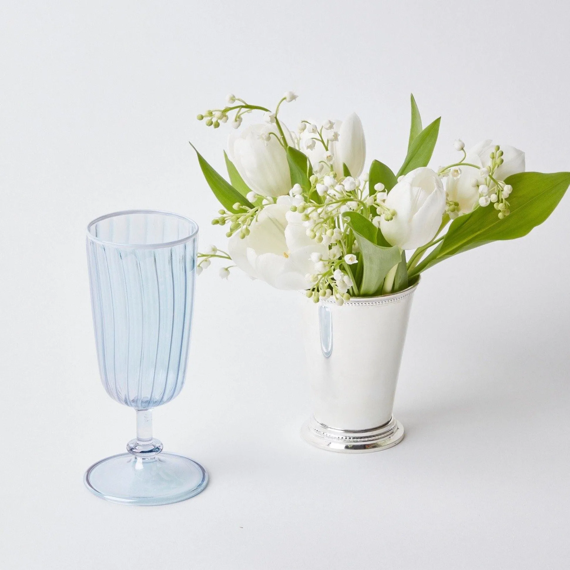 Blue & White Rim Short Stem Glass (Set Of 4)