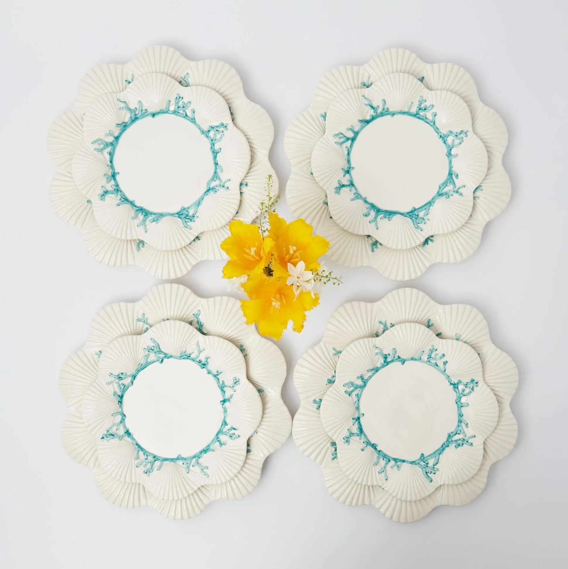 Blue Coral Dinner & Starter Plates (Set Of 8)