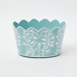 Blue Floral Tole Scalloped Planter