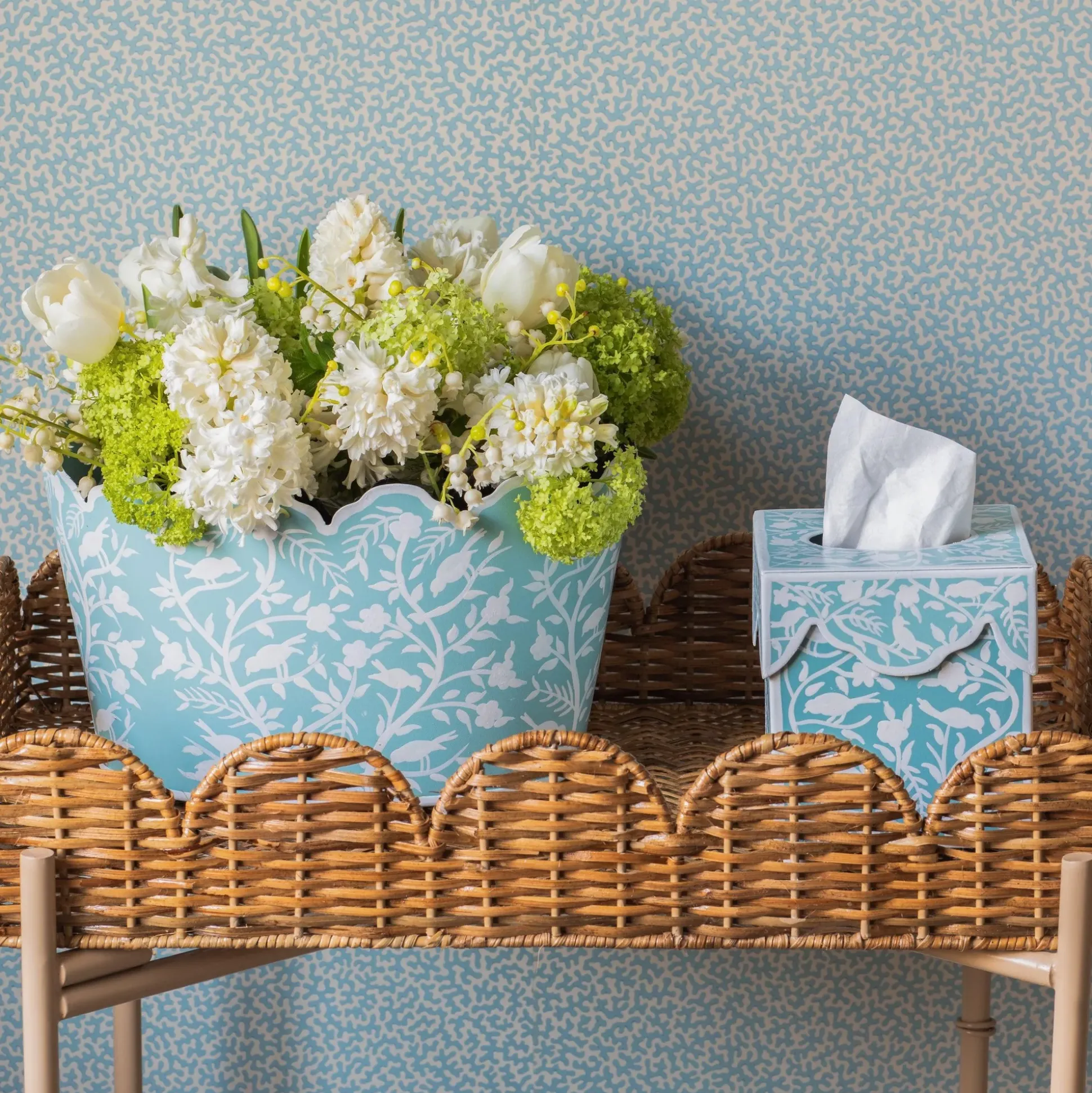 Blue Floral Tole Tissue Box
