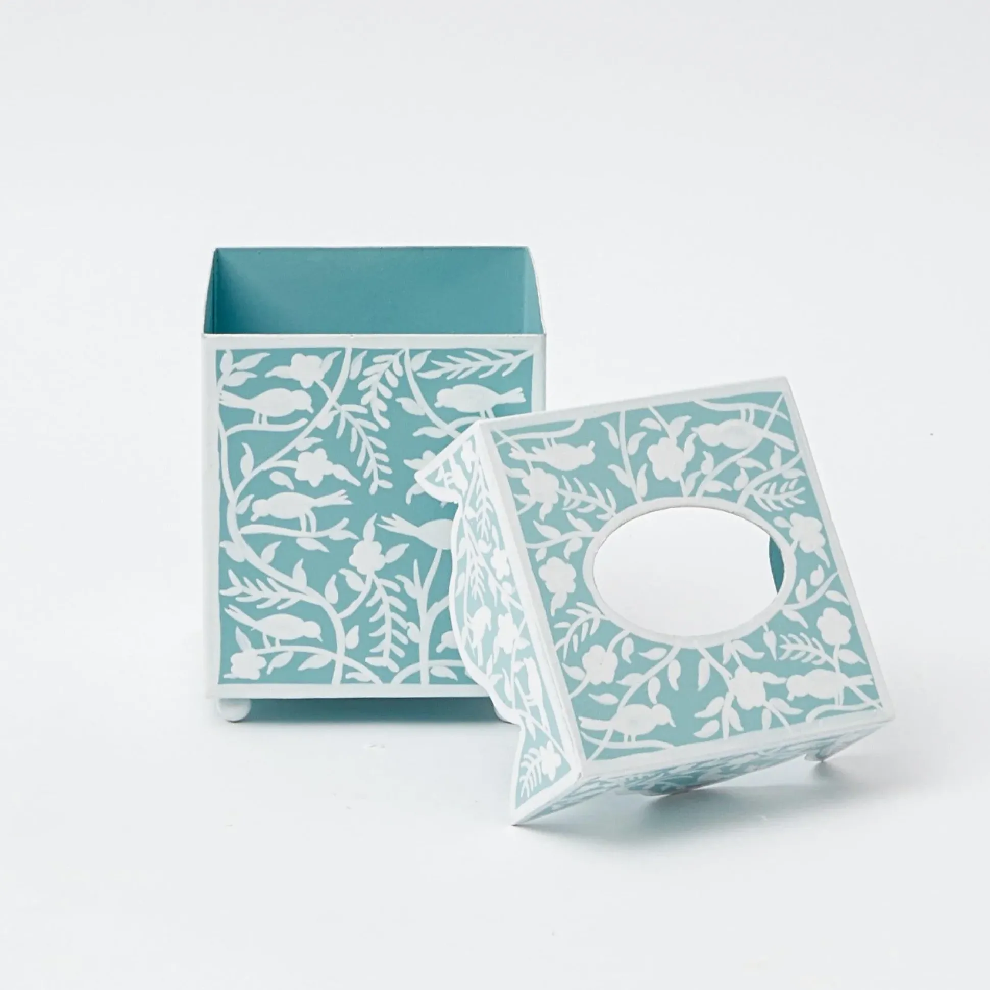 Blue Floral Tole Tissue Box