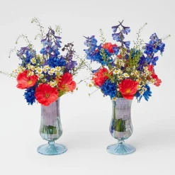 Blue Fluted Vases (Pair)