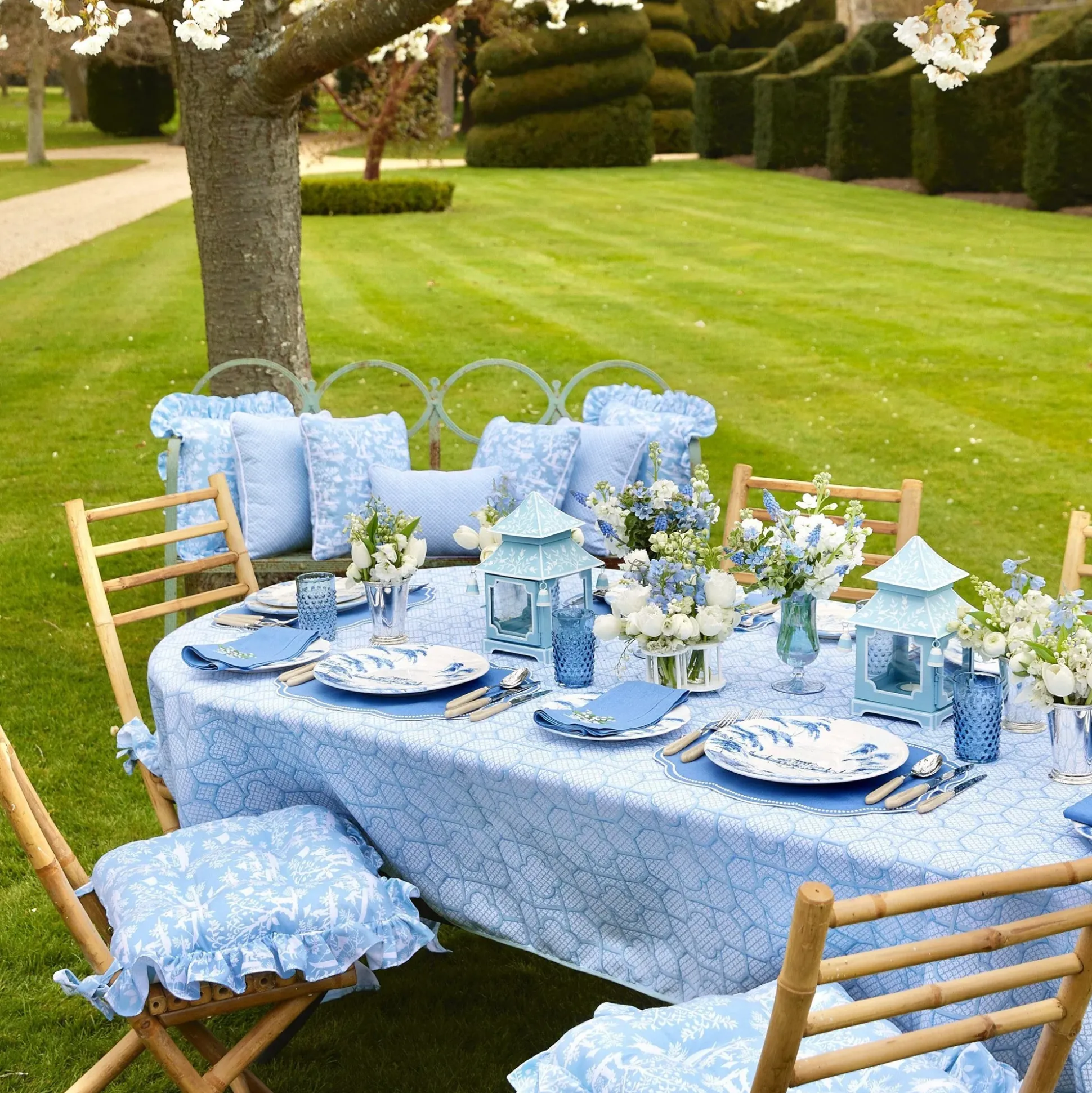 Blue Fluted Vases (Pair)