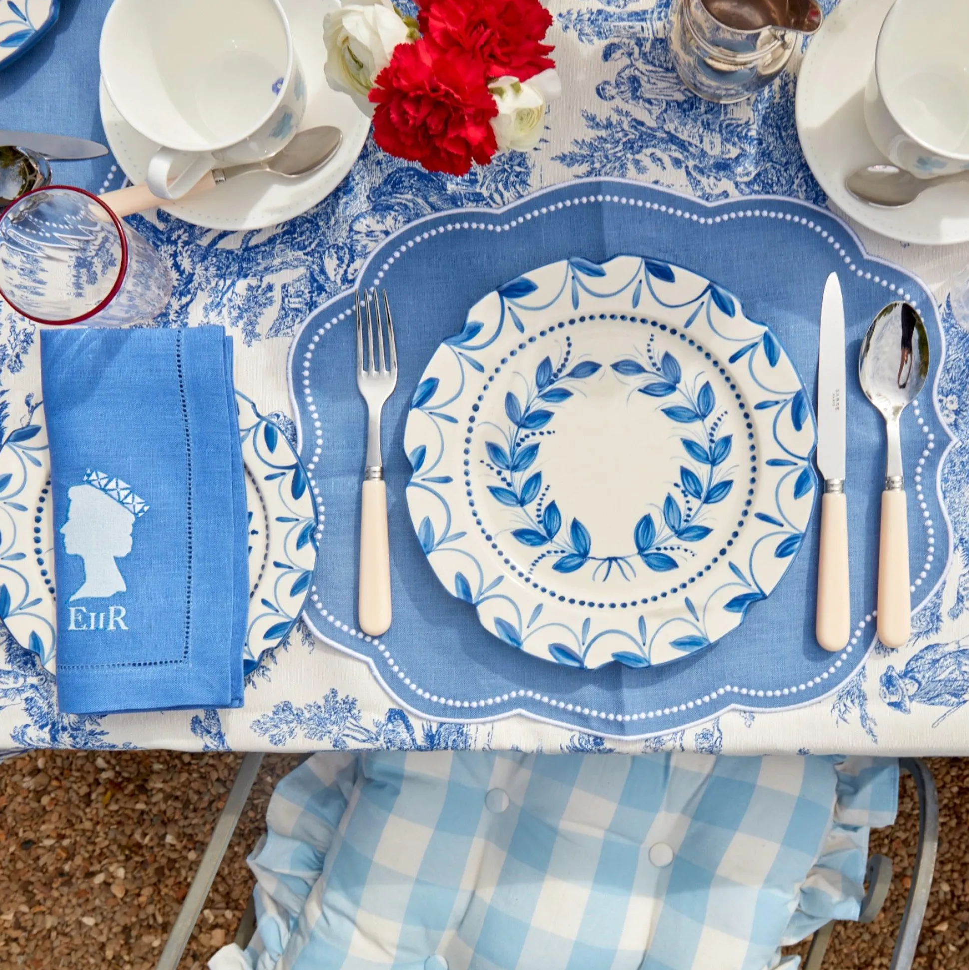 Blue Gingham Ruffle Seat Pad Cushion