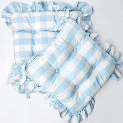 Blue Gingham Ruffle Seat Pad Cushion
