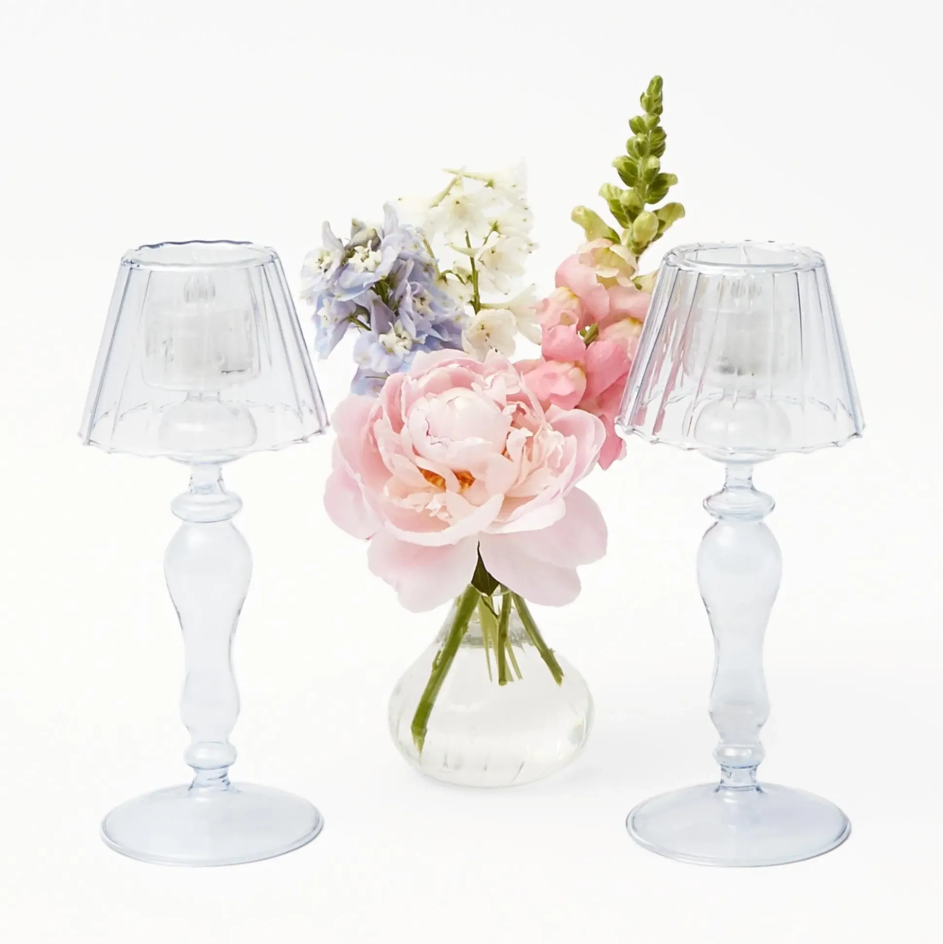 Blue Glass Lantern Tea Light Holders (Pair) - 24Cm