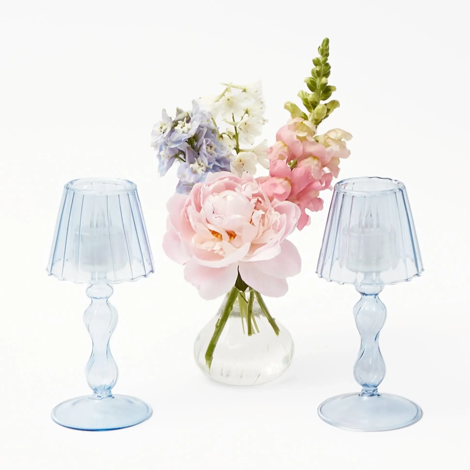 Blue Glass Lantern Tea Light Holder (Pair) - 18 Cm