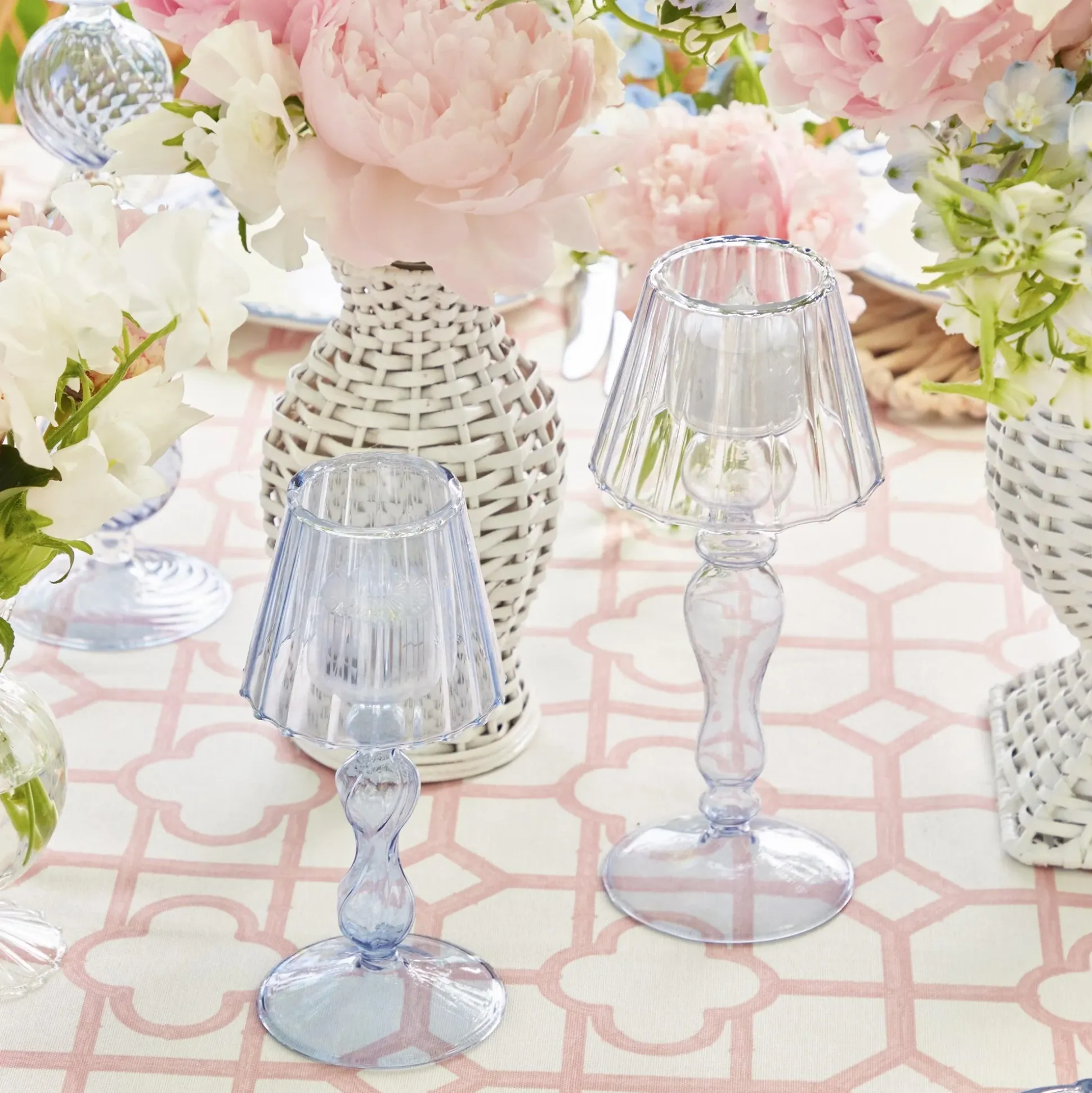 Blue Glass Lantern Tea Light Holders (Pair) - 24Cm