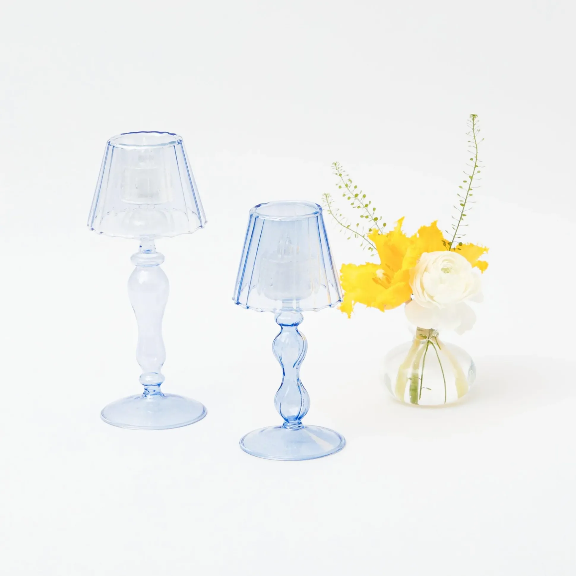 Blue Glass Lantern Tea Light Holders (Pair) - 24Cm
