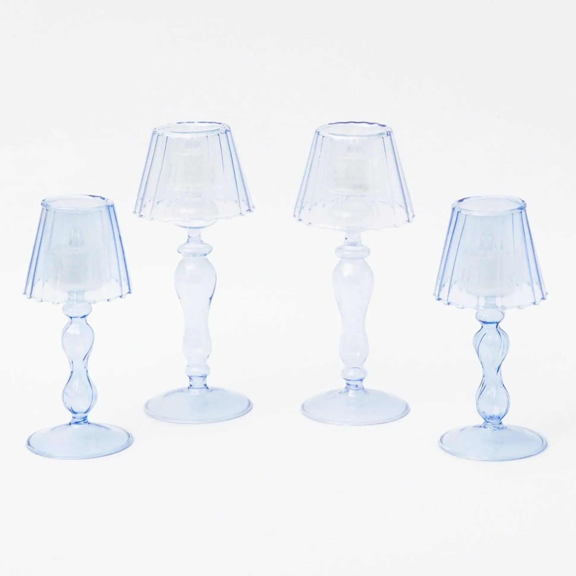 Blue Glass Lantern Tea Light Holder Set