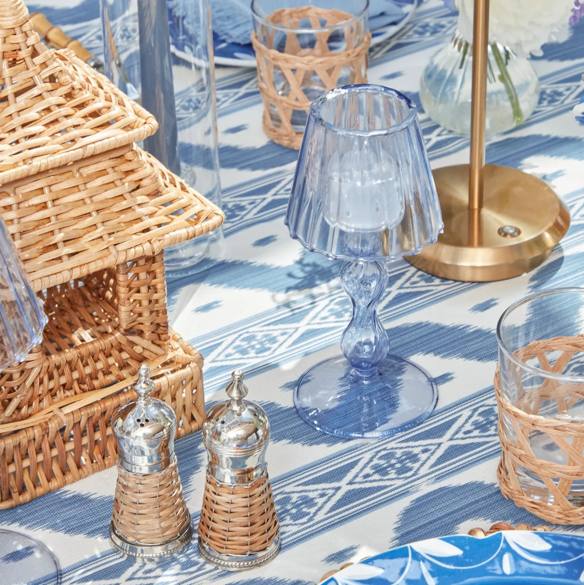 Blue Glass Lantern Tea Light Holder Set