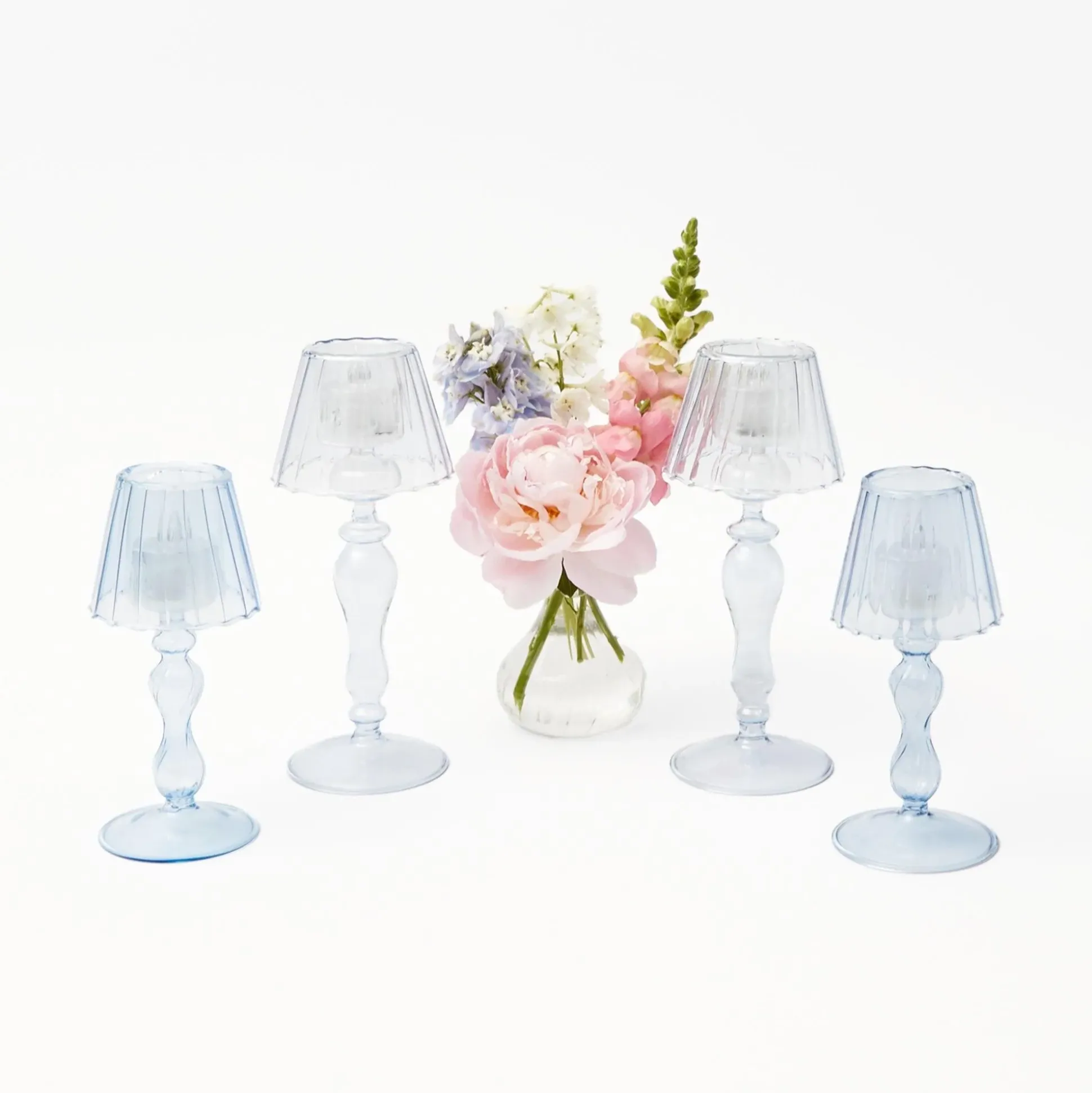 Blue Glass Lantern Tea Light Holder Set