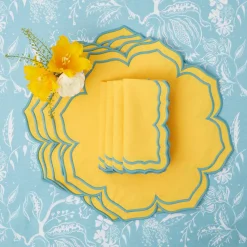 Blue Melograno & Fleur Yellow Linen Set