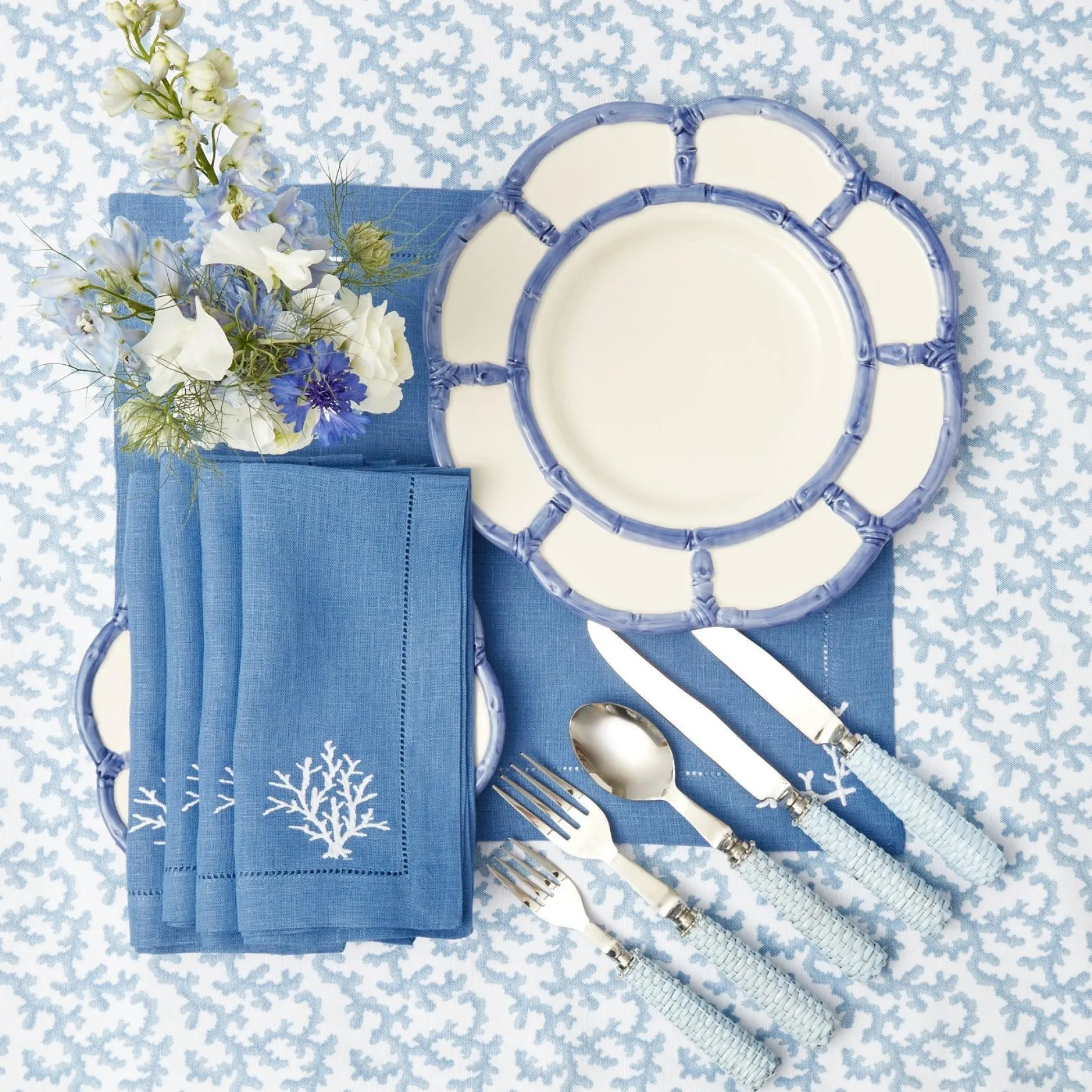 Blue Petal Bamboo Dinner Plate (Set Of 4)