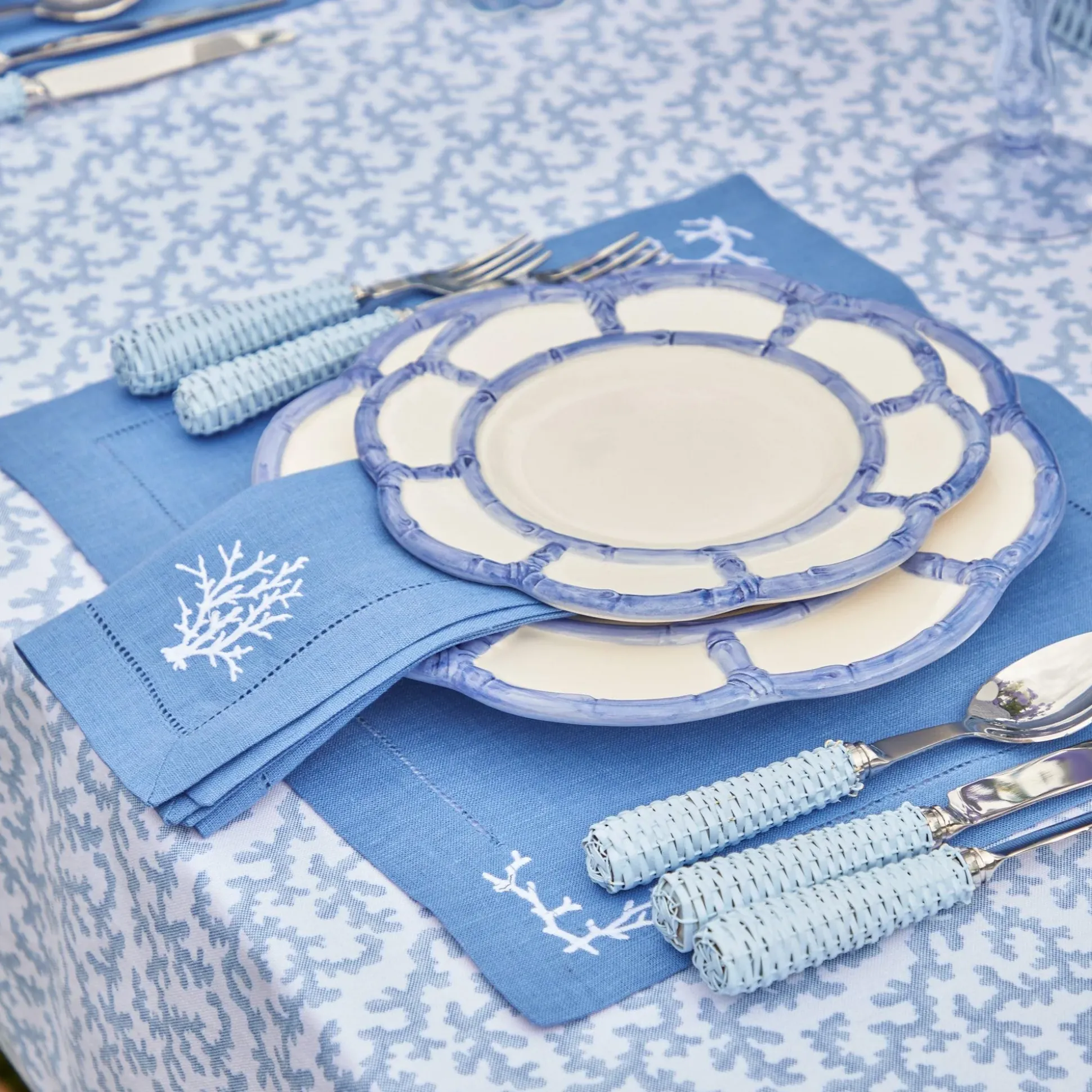 Blue Petal Bamboo Starter Plate (Set Of 4)