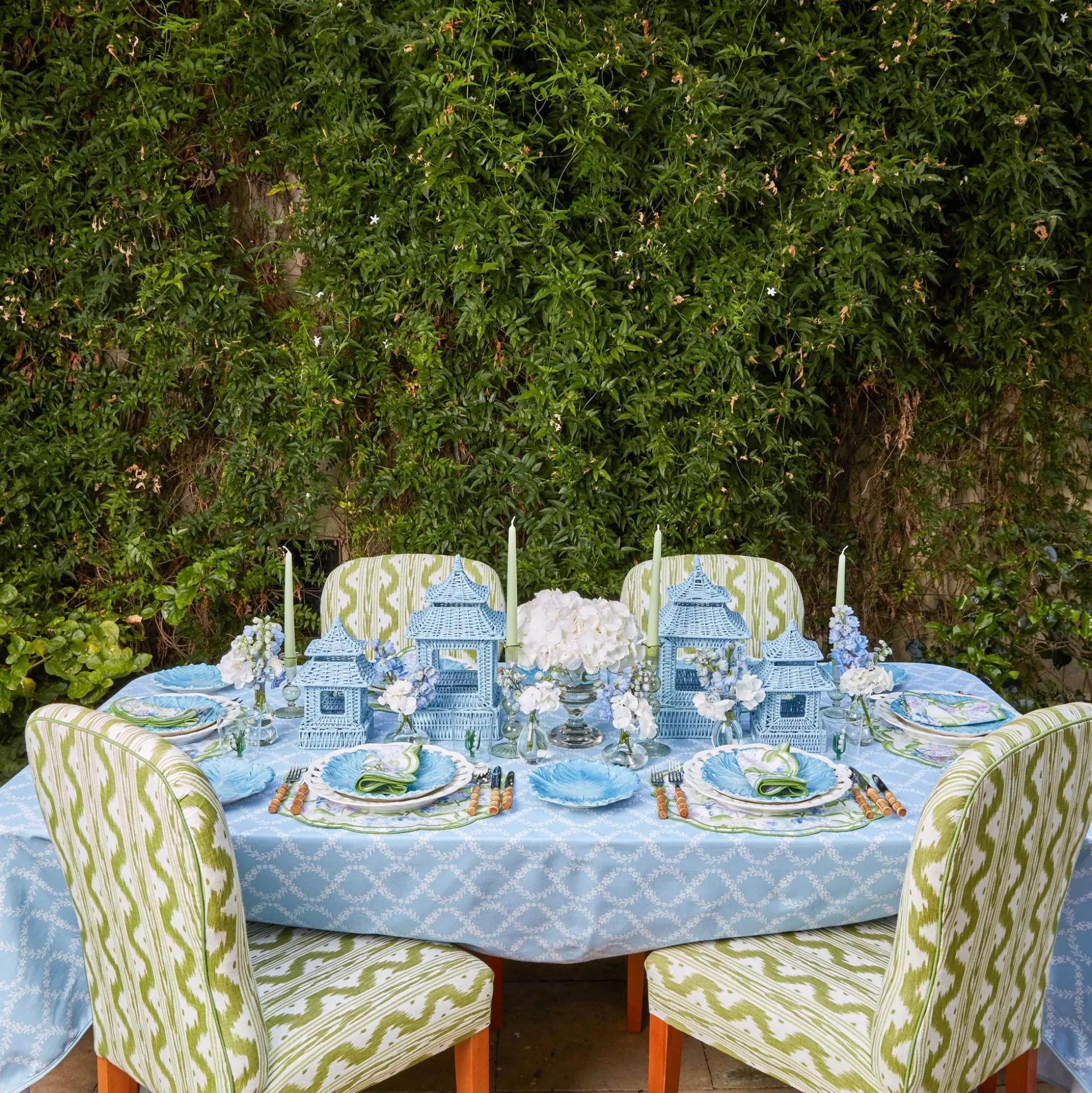 Blue Rattan Pagoda Lantern Set