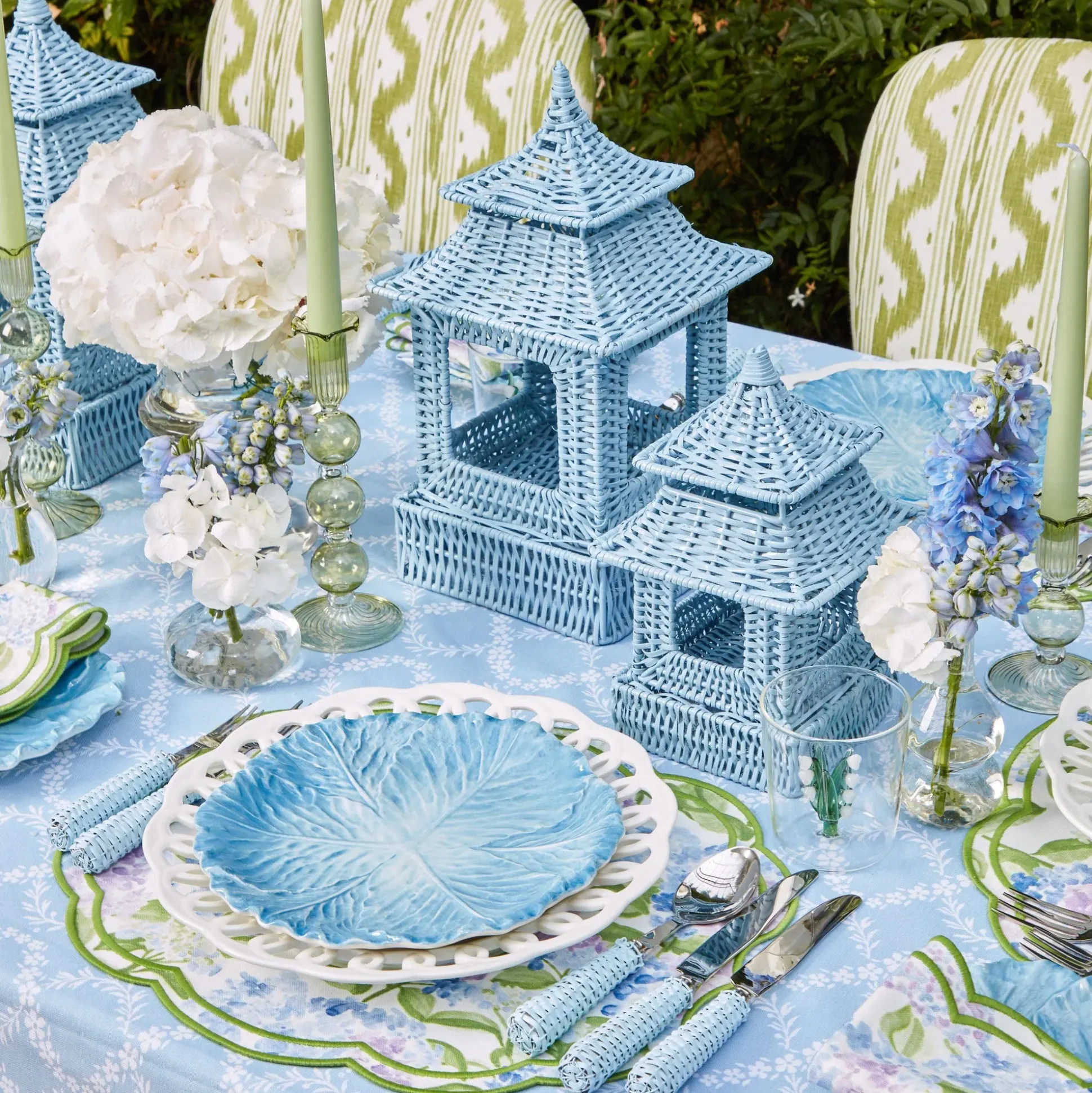 Blue Rattan Pagoda Lantern