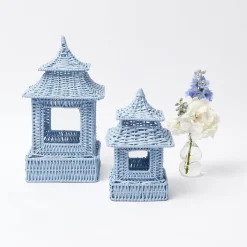 Blue Rattan Pagoda Lantern Set