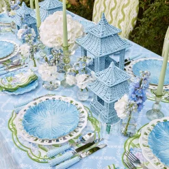 Blue Rattan Pagoda Lantern Set