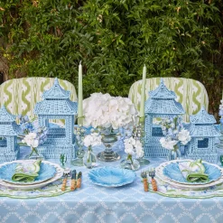 Blue Rattan Pagoda Lantern Set