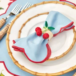 Blue With Red Scallop Napkins (Set Of 4)