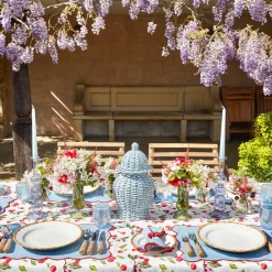 Blue With Red Scallop Napkins (Set Of 4)