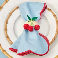 Blue With Red Scallop Napkins (Set Of 4)