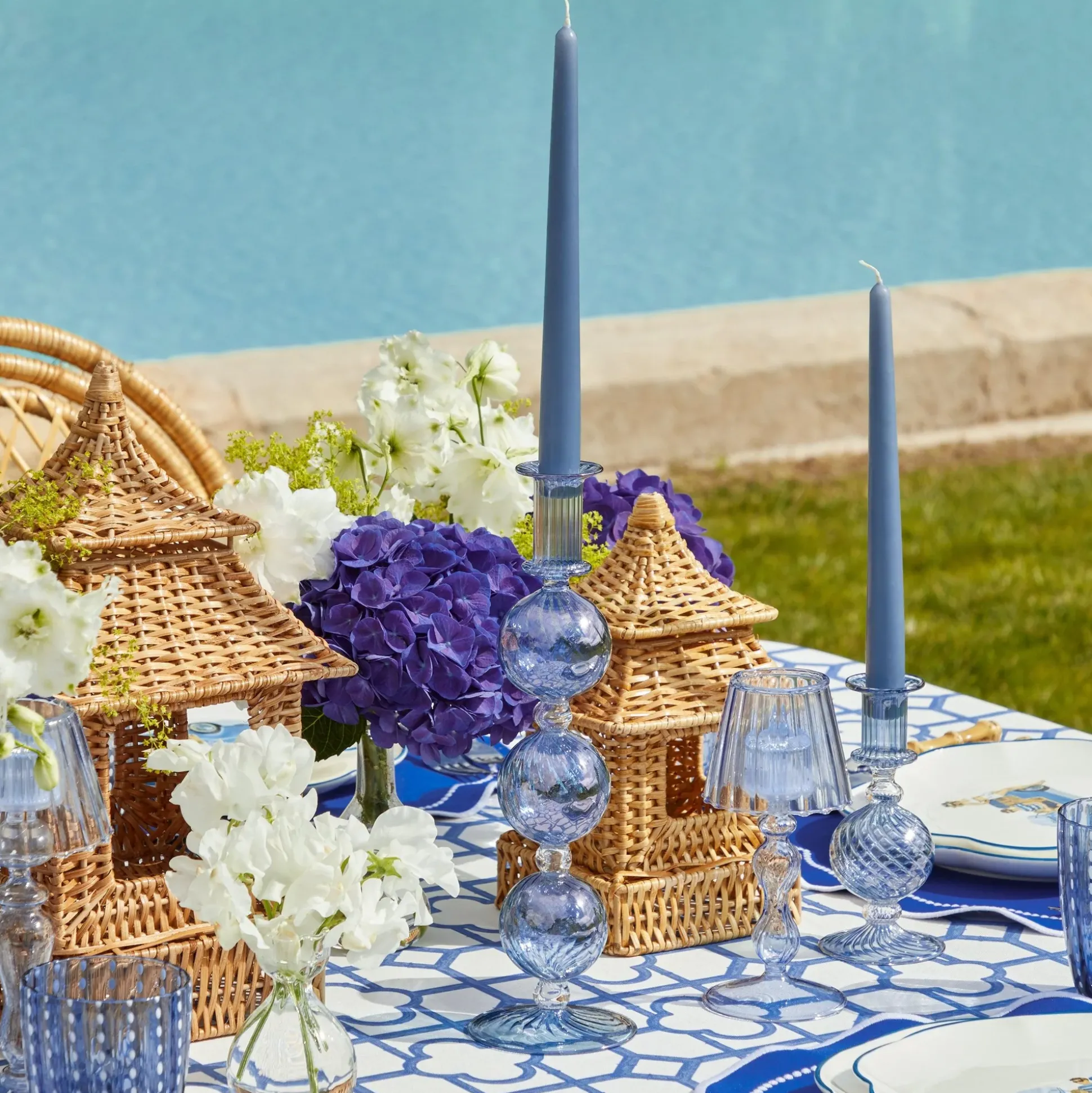 Camille Azure Candle Holder (Pair)
