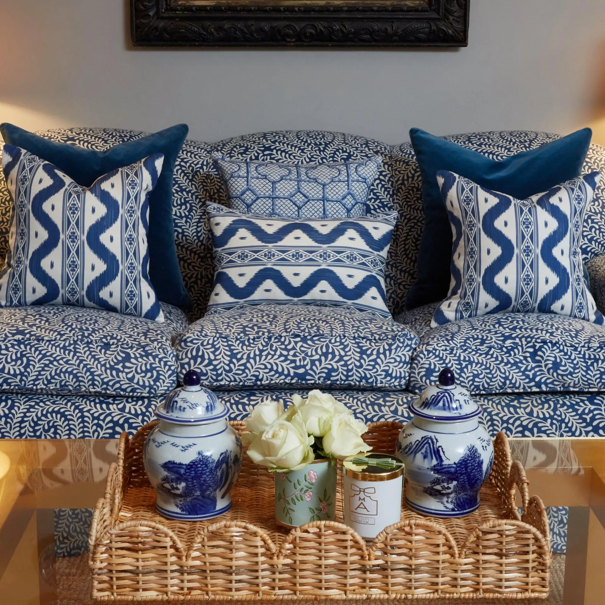 Cobalt Blue Bamboo Trellis Fabric