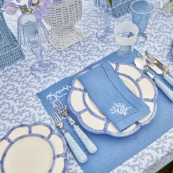 Coral Blue Linen Placemats & Napkins (Set Of 4)