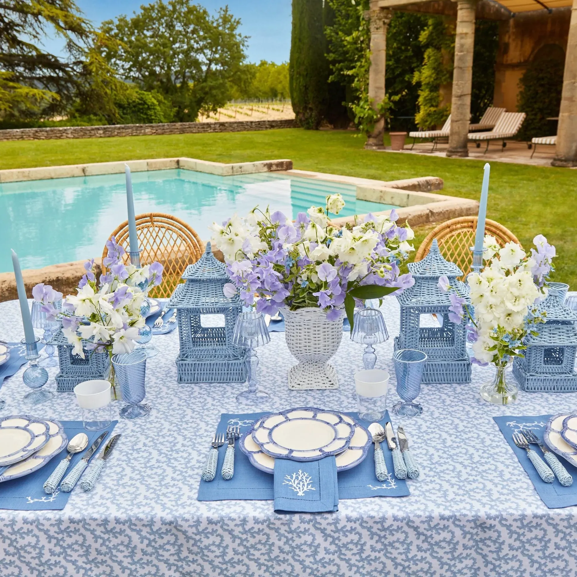 Coral Blue Linen Placemats & Napkins (Set Of 4)