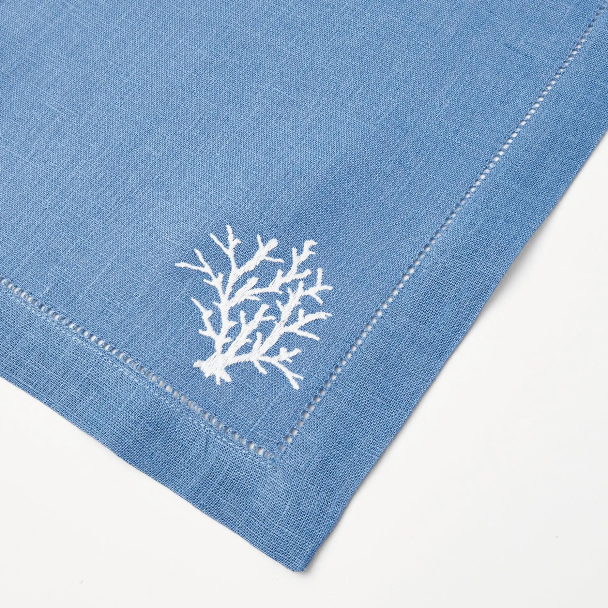 Coral Blue Linen Placemats & Napkins (Set Of 4)