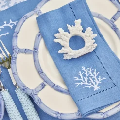 Coral Blue Linen Placemats & Napkins (Set Of 4)