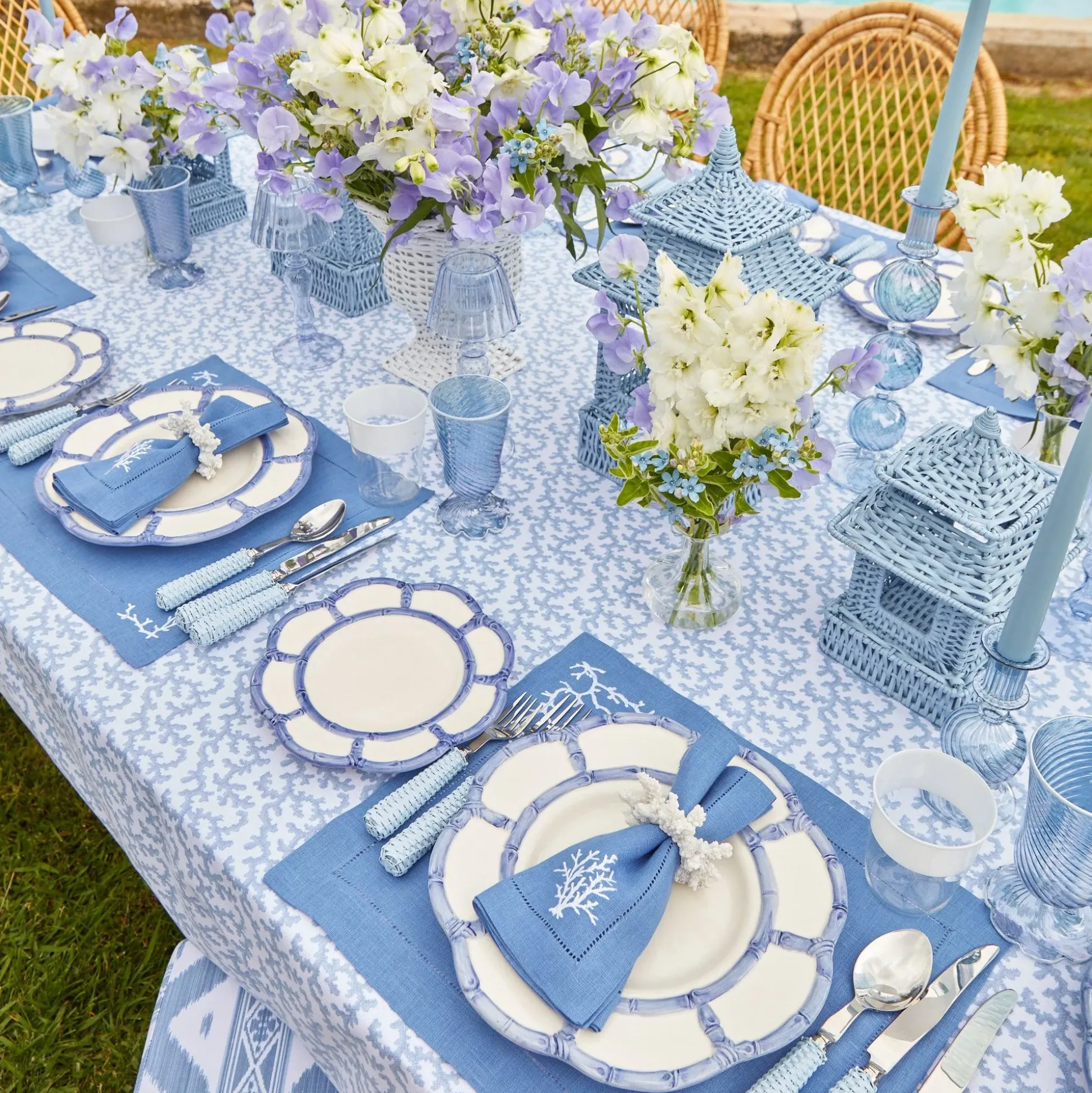 Coral Blue Linen Placemats & Napkins (Set Of 4)