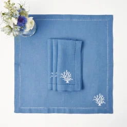 Coral Blue Linen Placemats & Napkins (Set Of 4)