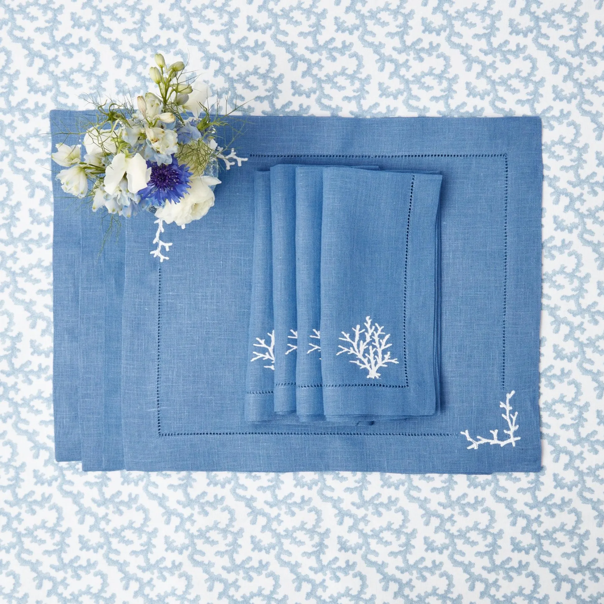 Coral Blue Linen Set