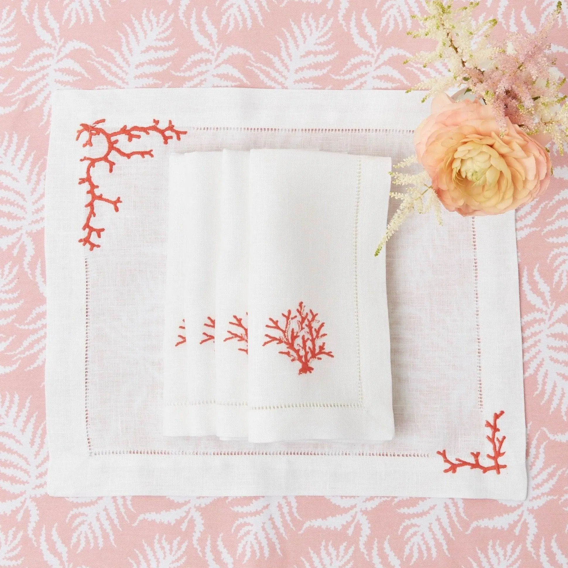 Coral Linen Placemats & Napkins (Set Of 4)