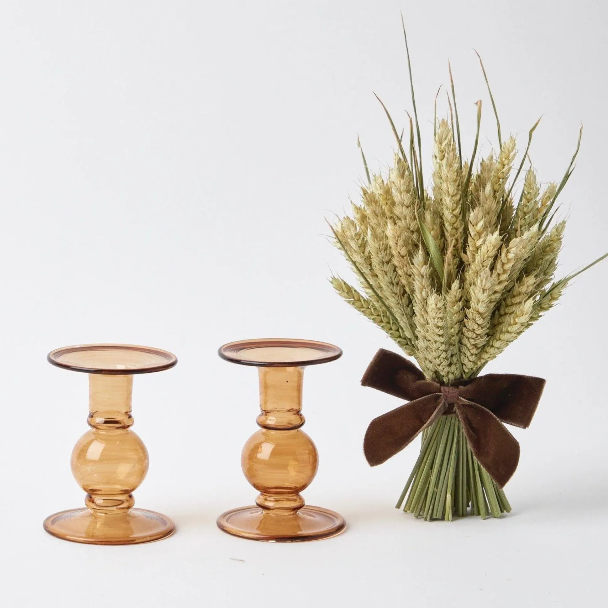 Elise Small Amber Candle Holder (Pair)