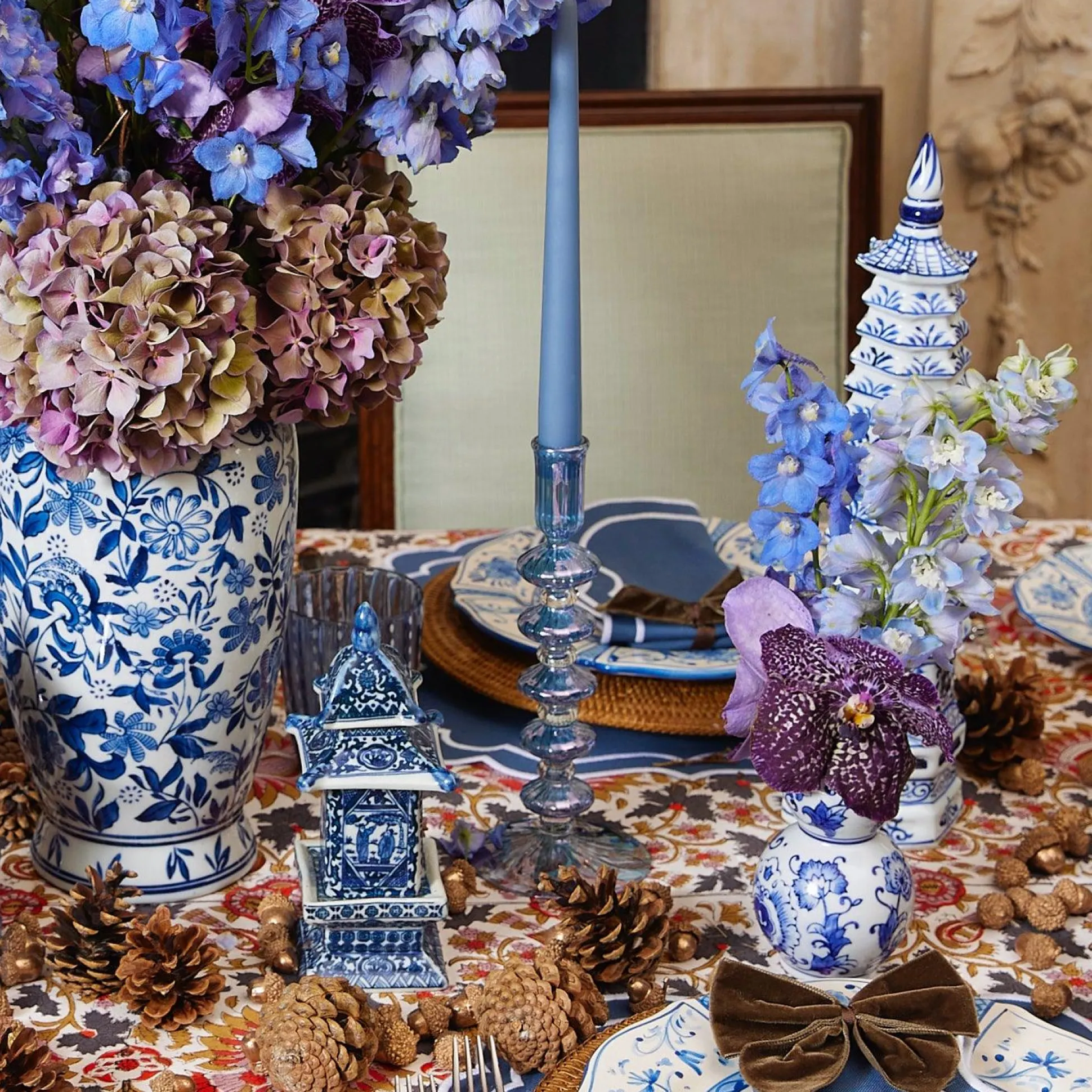 Elodie Blue Candle Holders (Pair)