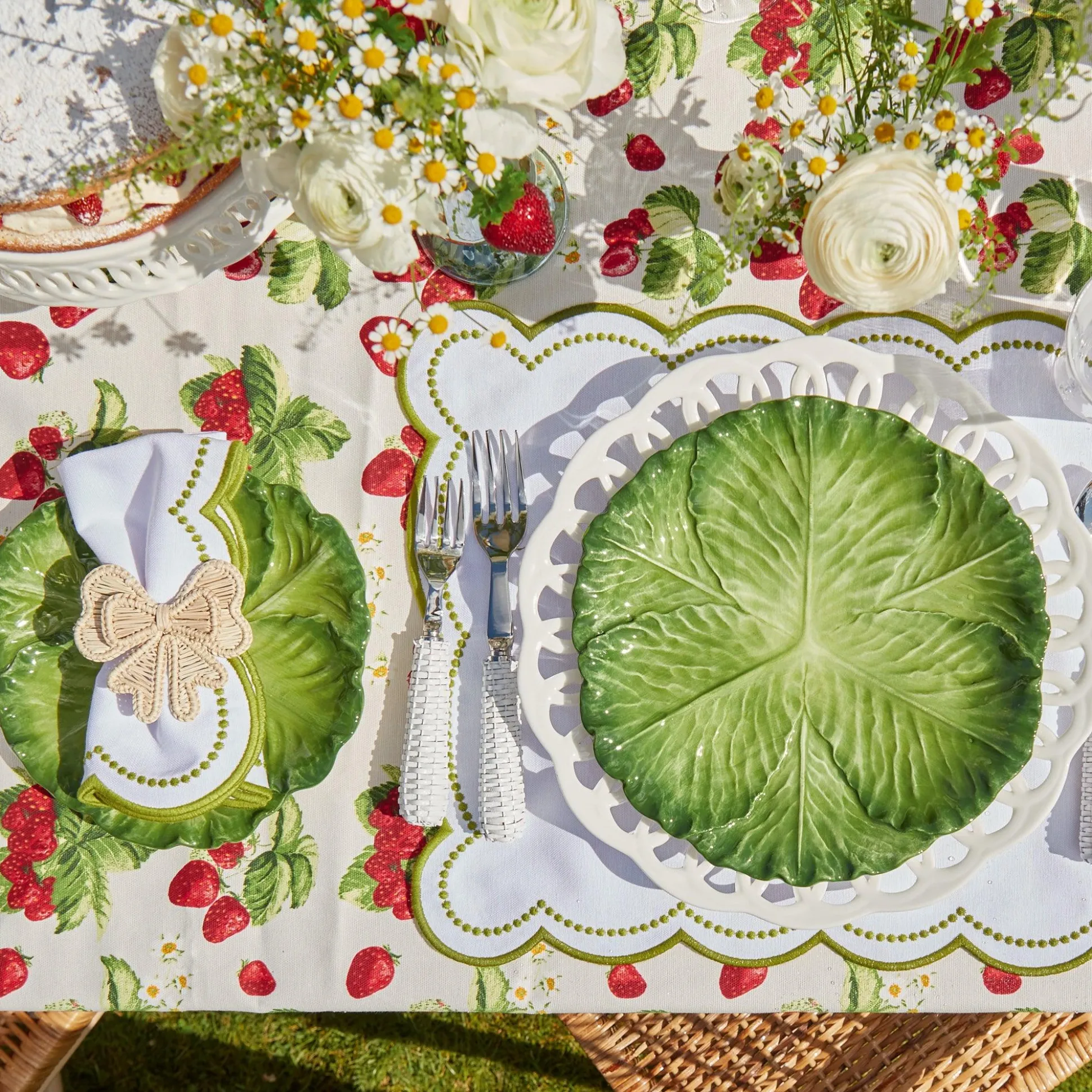 Elsa White & Green Napkins (Set Of 4)