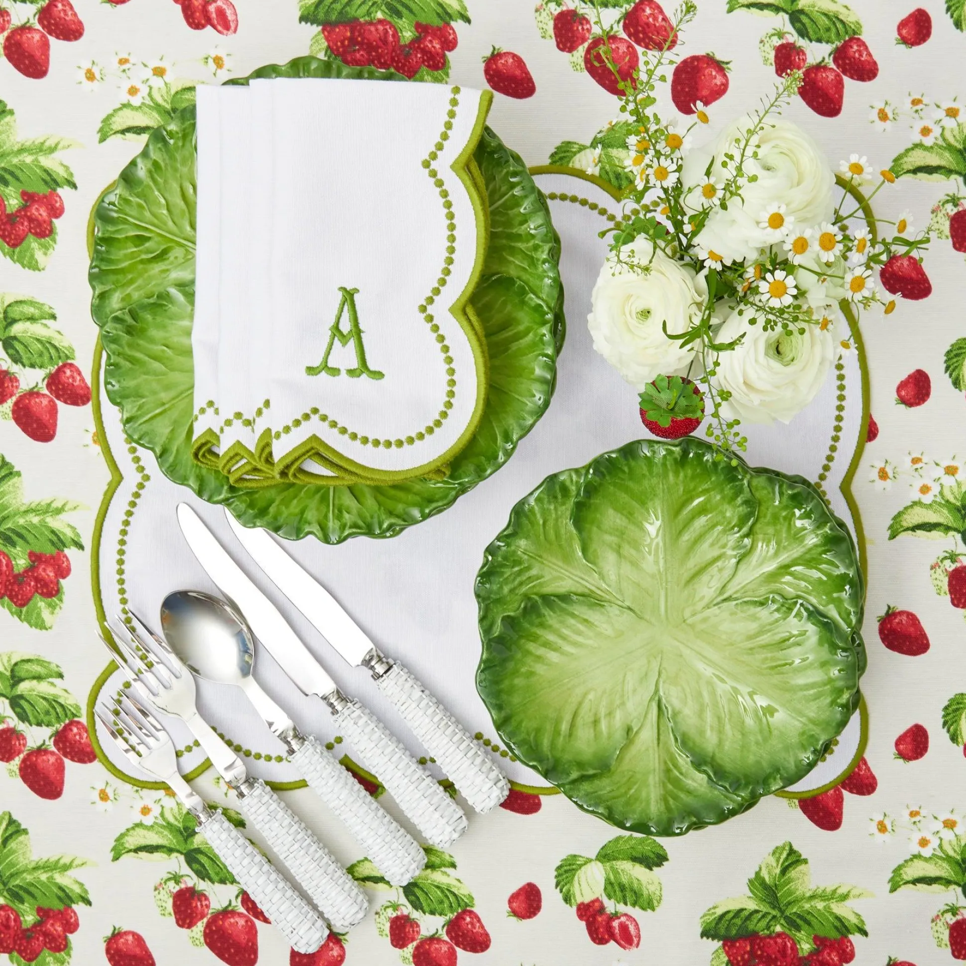 Elsa White & Green Napkins (Set Of 4)