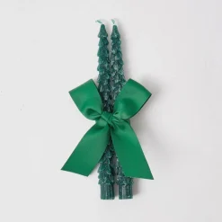 Green Frosted Pine Candles (Pair)