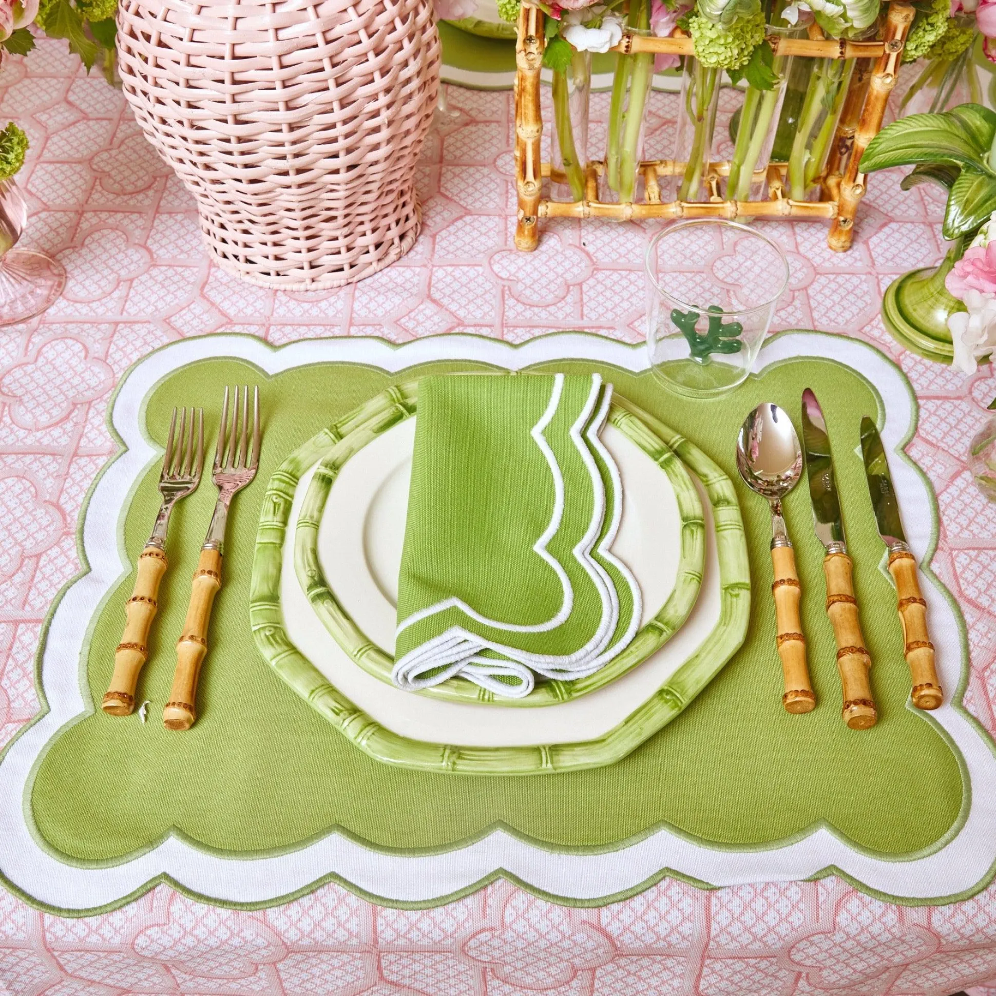 Green Geometric Bamboo Starter Plate (Set Of 4)