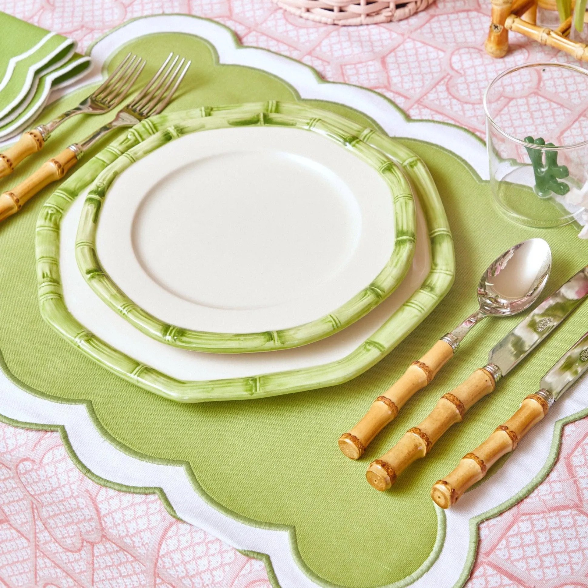 Green Geometric Bamboo Starter Plate (Set Of 4)