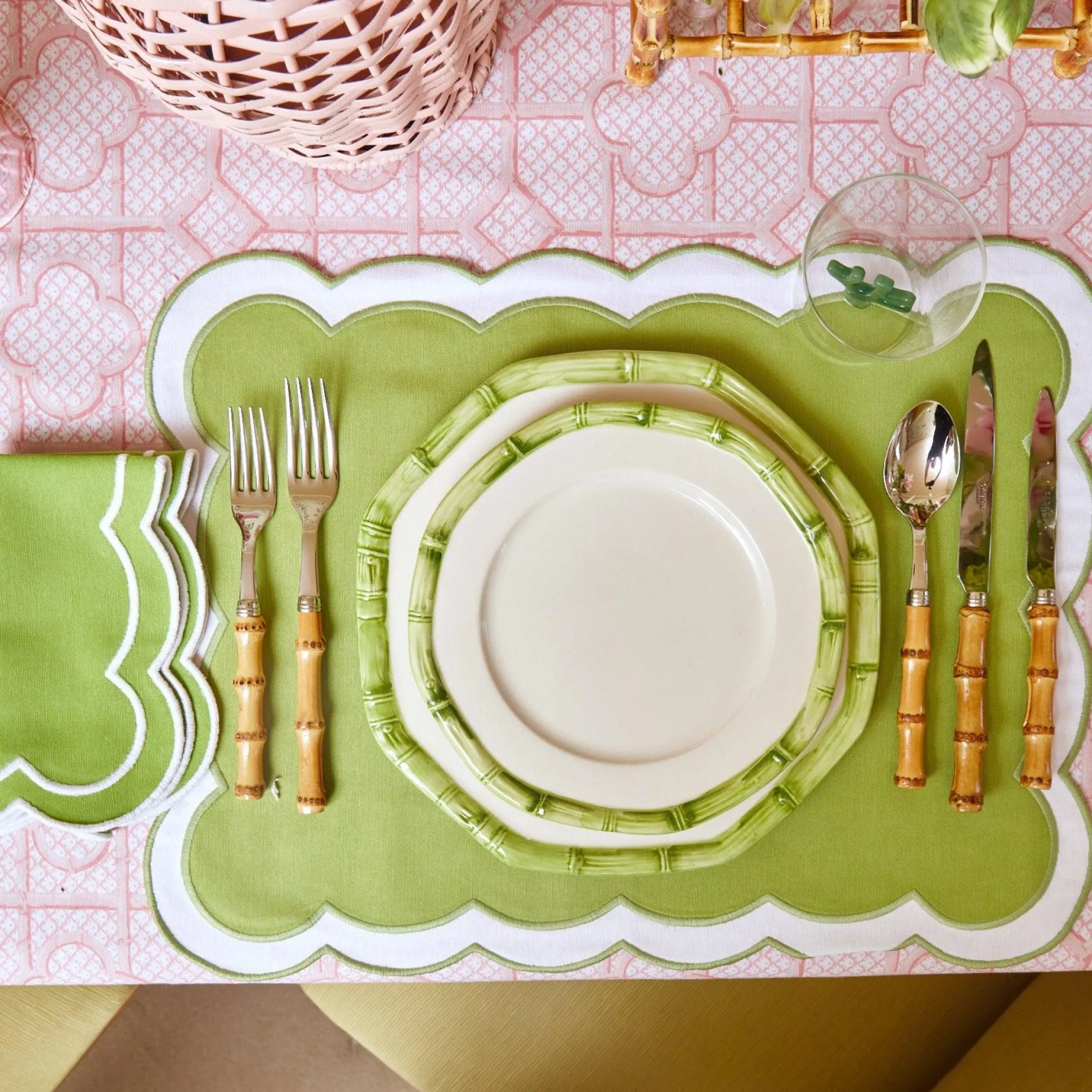 Green Geometric Bamboo Starter Plate (Set Of 4)