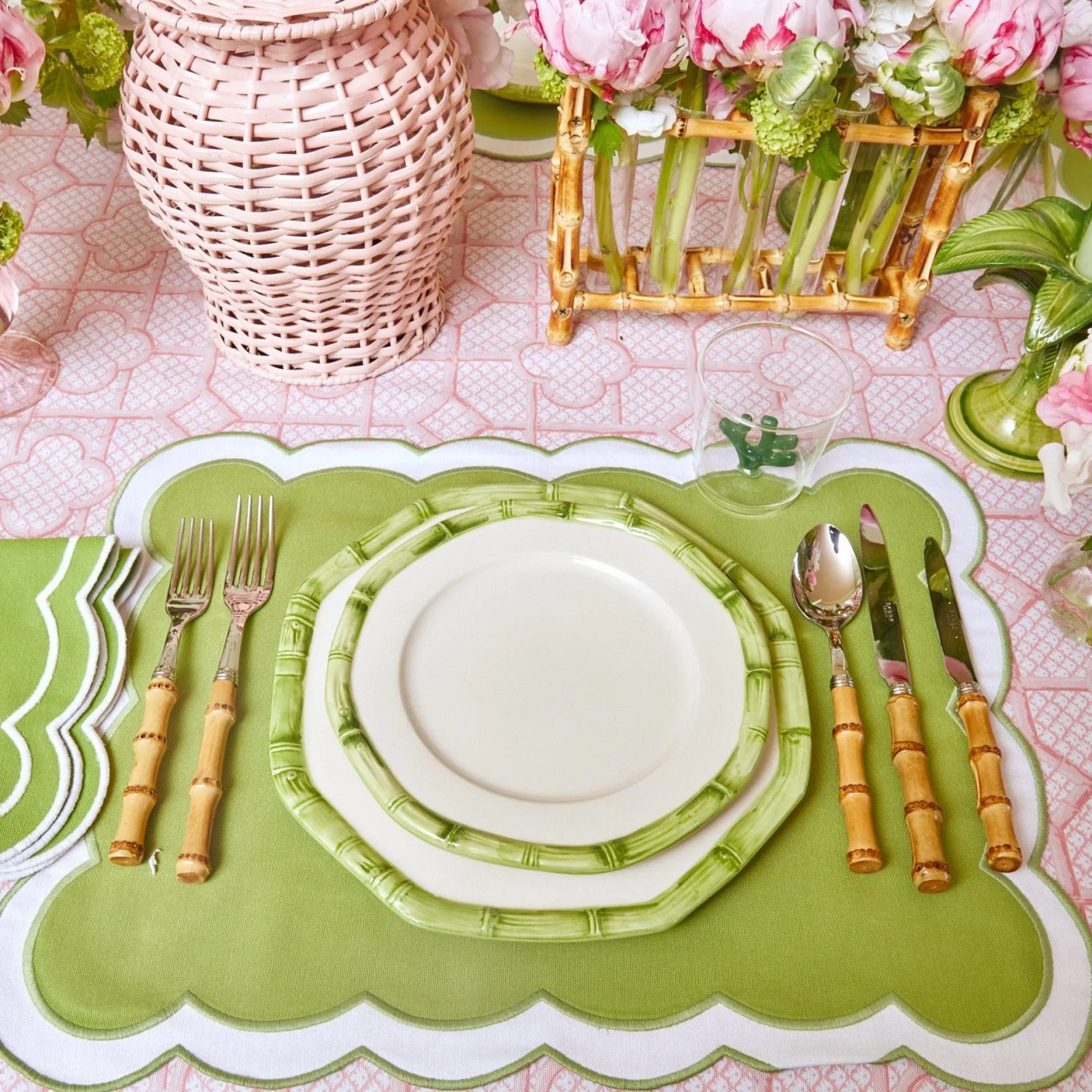 Green Geometric Bamboo Starter Plate (Set Of 4)