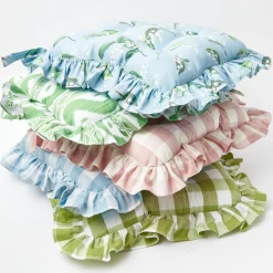 Green Gingham Ruffle Seat Pad Cushions (Set Of 4)