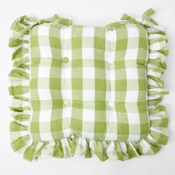 Green Gingham Ruffle Seat Pad Cushion